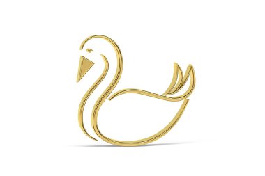 Beyaz arkaplanda izole edilmiş Altın 3d kuğu simgesi - 3d oluşturma