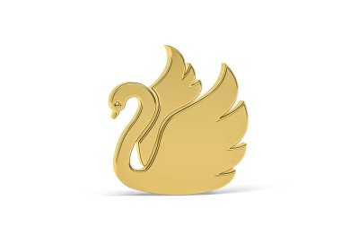 Beyaz arkaplanda izole edilmiş Altın 3d kuğu simgesi - 3d oluşturma