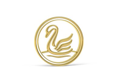 Beyaz arkaplanda izole edilmiş Altın 3d kuğu simgesi - 3d oluşturma