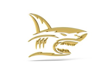 Beyaz arkaplanda izole edilmiş Altın 3d köpekbalığı simgesi - 3D görüntüleme