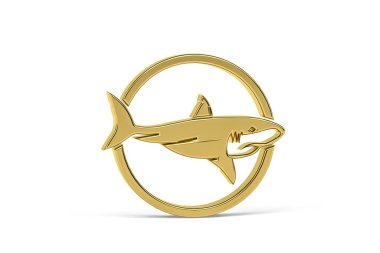 Beyaz arkaplanda izole edilmiş Altın 3d köpekbalığı simgesi - 3D görüntüleme