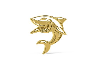 Beyaz arkaplanda izole edilmiş Altın 3d köpekbalığı simgesi - 3D görüntüleme