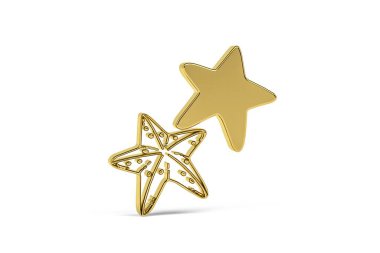 Beyaz arkaplanda izole edilmiş Altın 3D denizyıldızı simgesi - 3D görüntüleme