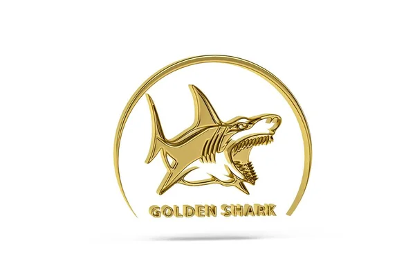 Golden Shark Icon Isolated White Background Render — Fotografia de Stock