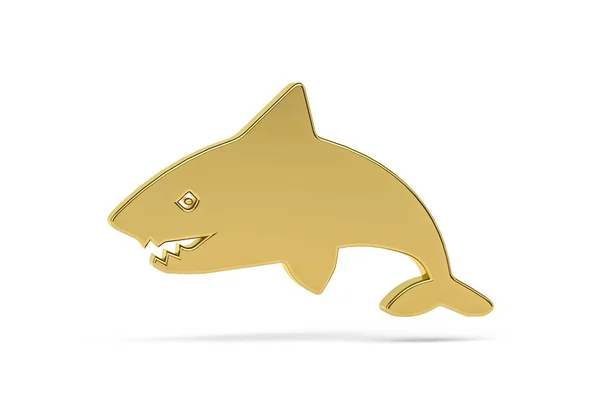 Golden Shark Icon Isolated White Background Render — Fotografia de Stock