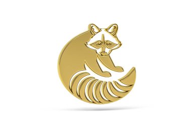 Beyaz zemin üzerinde izole edilmiş Altın 3D rakun köpek simgesi - 3D oluşturma