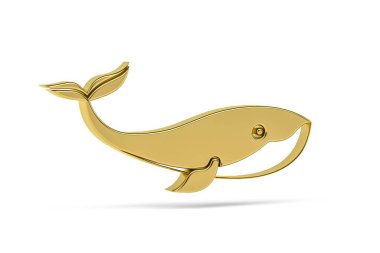 Beyaz arkaplanda izole edilmiş Altın 3d balina simgesi - 3B görüntüleme