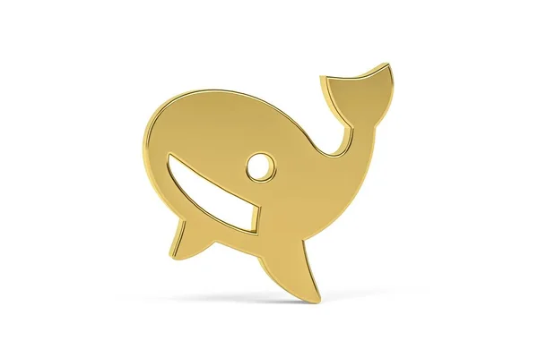 Złota Ikona Wieloryba Izolowana Białym Tle Renderowanie — Zdjęcie stockowe