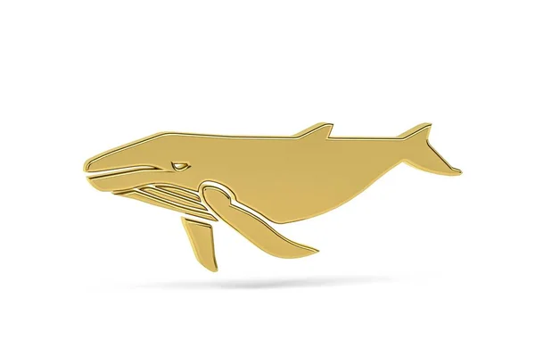 Icono Ballena Dorado Aislado Sobre Fondo Blanco Render —  Fotos de Stock