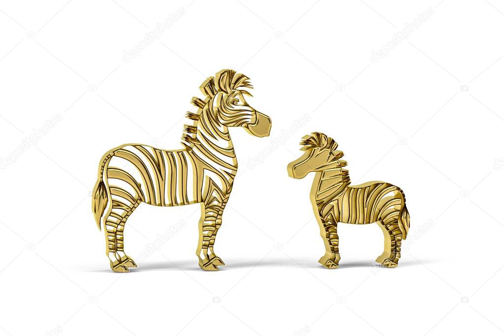Golden 3d zebra icon isolated on white background - 3d render