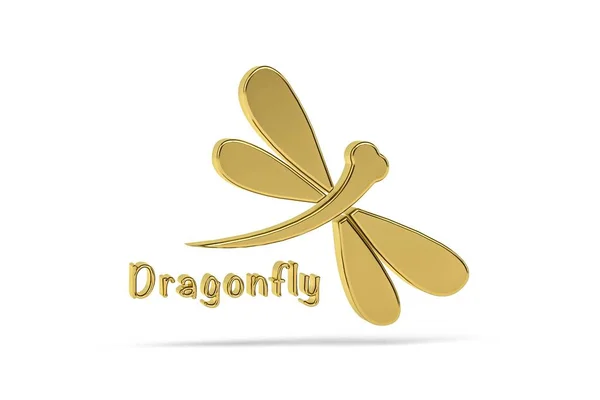 Golden Dragonfly Icon Isolated White Background Render — Stockfoto