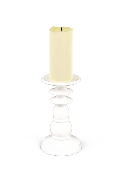 Λευκό Κηροπήγιο Κίτρινο Κερί Που Απομονώνεται Λευκό Φόντο Καθιστούν — Φωτογραφία Αρχείου