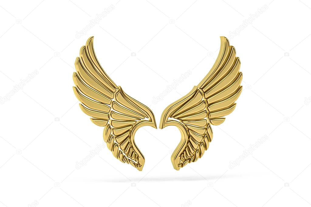 Golden 3D wings isolated on white background - 3d render