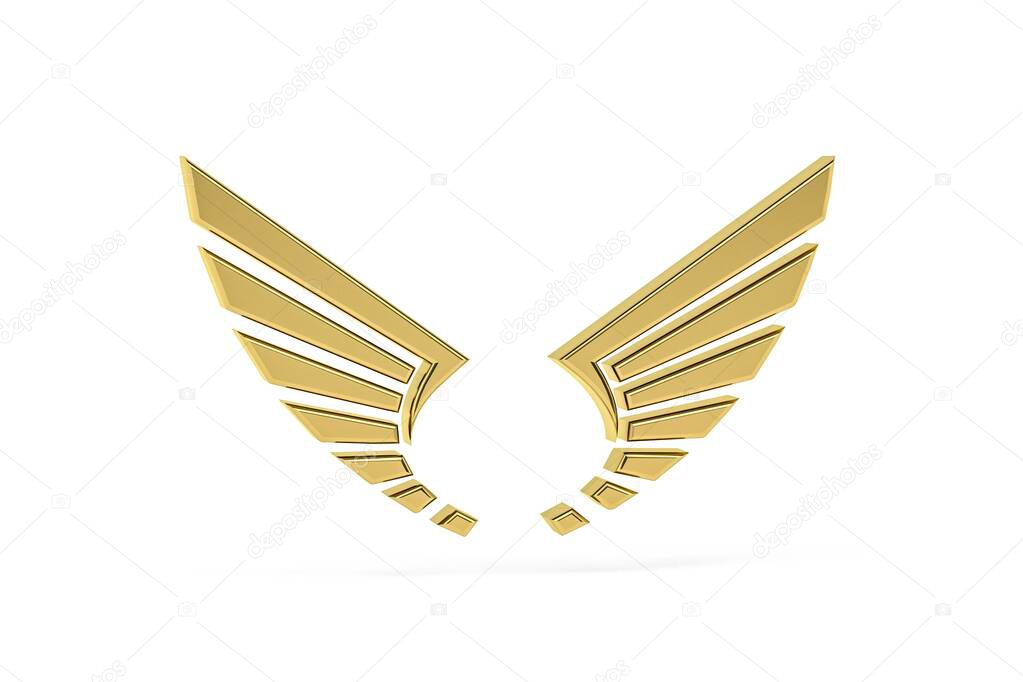 Golden 3D wings isolated on white background - 3d render