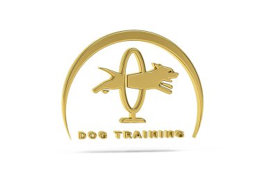 Altın 3d köpek eğitmeni simgesi beyaz arkaplanda izole edildi - 3d oluşturma