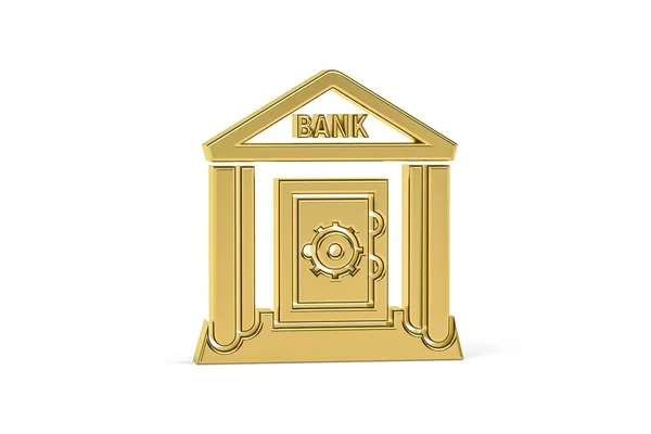 Golden Banca Icona Sicurezza Isolato Sfondo Bianco Rendering — Foto Stock