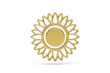 Golden 3d sunflower icon isolated on white background - 3d render