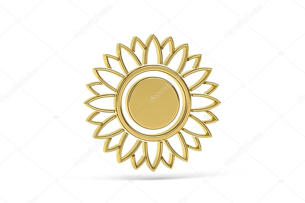 Golden 3d sunflower icon isolated on white background - 3d render