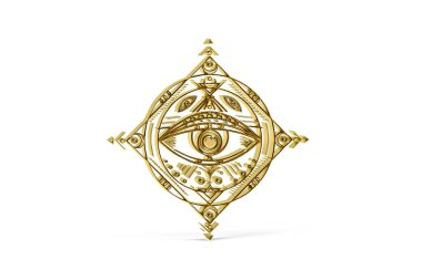 Golden freemasonry icon isolated on white background - 3D render