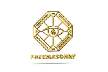 Golden freemasonry icon isolated on white background - 3D render
