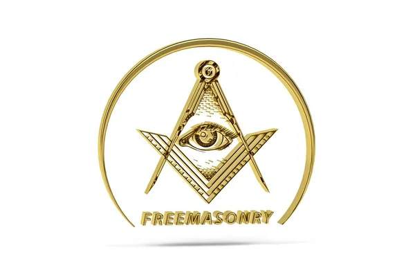 Golden Freemasonry Icon Isolated White Background Render — Zdjęcie stockowe