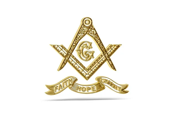 Golden freemasonry icon isolated on white background - 3D render