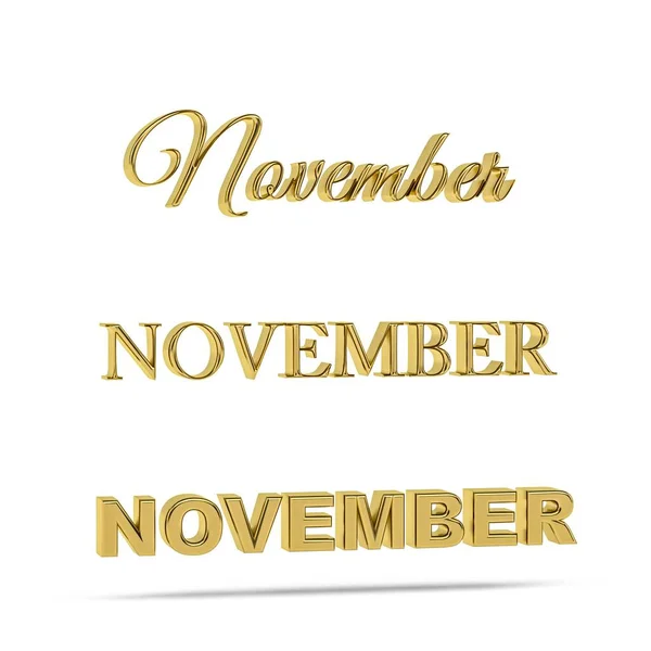 Golden Νοέμβριος Τίτλος Τρεις Τύπους Γραμματοσειρών Τρισδιάστατη Ημέρα Της Εβδομάδας — Φωτογραφία Αρχείου