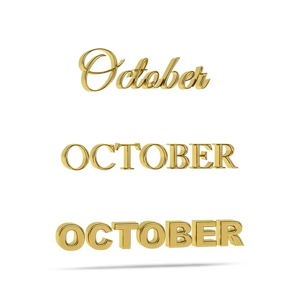 Goldener Oktober Titel Drei Schriftarten Dreidimensionaler Wochentag Auf Weißem Hintergrund — Stockfoto