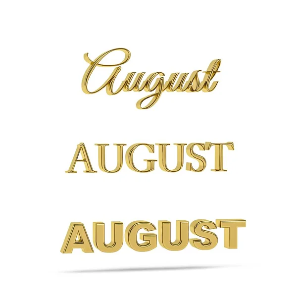 Golden Αύγουστος Τίτλος Τρεις Τύπους Γραμματοσειρών Τρισδιάστατη Ημέρα Της Εβδομάδας — Φωτογραφία Αρχείου