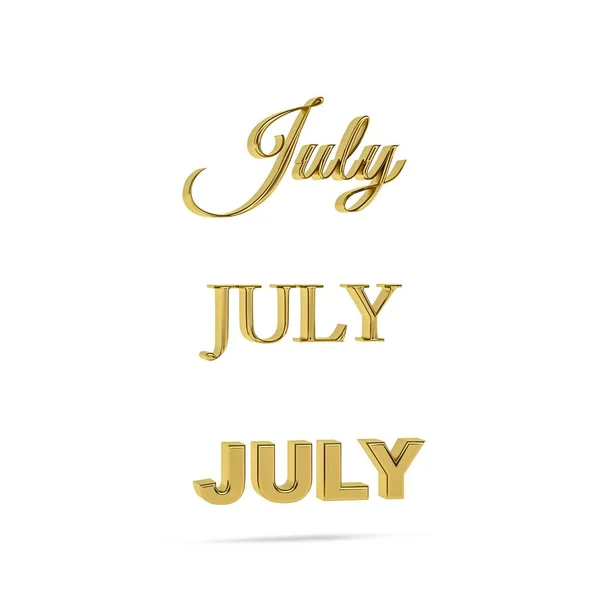Golden July Title Three Font Types Three Dimensional Day Week — Stock Photo, Image
