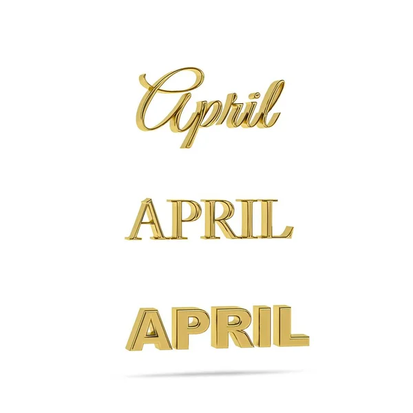 Golden Aprilie Titlu Trei Tipuri Fonturi Tridimensională Săptămânii Fundal Alb — Fotografie, imagine de stoc