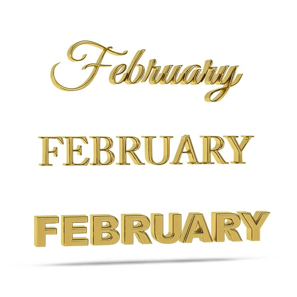 Golden February Title Three Font Types Three Dimensional Day Week — Stock Photo, Image