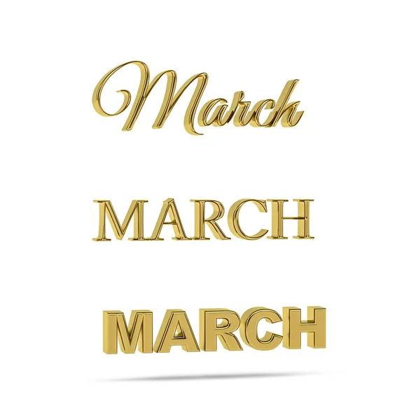 Golden March Title Three Font Types Three Dimensional Day Week — Stock Photo, Image