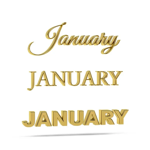 Golden January Title Three Font Types Three Dimensional Day Week — Stock Photo, Image