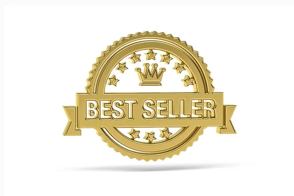 Golden Bestseller Icon Isolated White Background Render — Stock Photo, Image