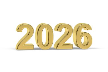 Altın 3D numara 2026 - Yıl 2026 Beyaz zemin üzerinde izole edilmiş - 3D oluşturma