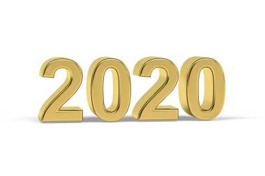 Altın 3D numara 2020 - Yıl 2020 Beyaz arka planda izole - 3D oluşturma
