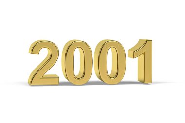 Altın 3d numarası 2001 - 2001 yılı beyaz arkaplanda izole edilmiş - 3d oluşturma