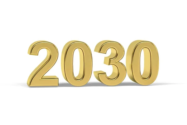 Golden Number 2030 Jaar 2030 Geïsoleerd Witte Achtergrond Render — Stockfoto