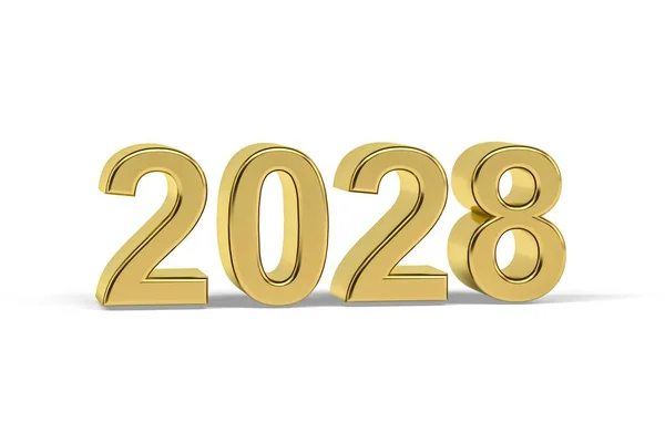 Golden Number 2028 Year 2028 Isolated White Background Render — Stock Photo, Image