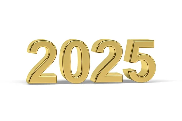 Altın 3D numara 2025 - Yıl 2025 Beyaz zemin üzerinde izole edilmiş - 3D oluşturma