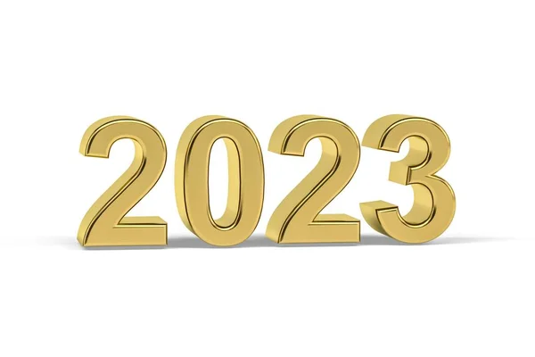 Altın 3D numara 2023 - Yıl 2023 Beyaz zemin üzerinde izole edilmiş - 3D oluşturma