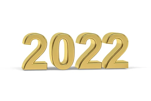 Golden Number 2022 Jaar 2022 Geïsoleerd Witte Achtergrond Render — Stockfoto