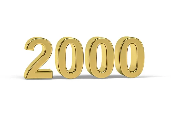 Золотое Трехмерное Число 2000 Год 2000 Белом Фоне Трехмерное Отображение — стоковое фото