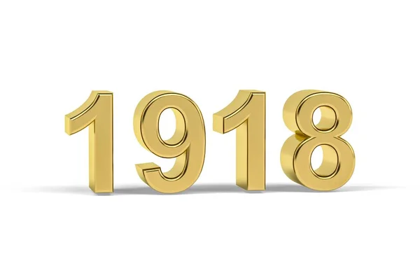 Goldene Zahl 1918 Jahr 1918 Isoliert Auf Weißem Hintergrund Renderer — Stockfoto