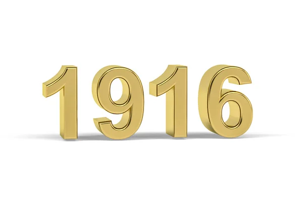 Golden Number 1916 Jaar 1916 Geïsoleerd Witte Achtergrond Render — Stockfoto