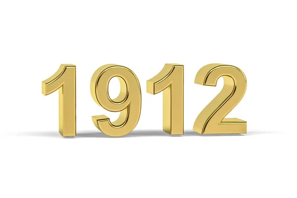 Número Dourado 1912 Ano 1912 Isolado Fundo Branco Renderização — Fotografia de Stock