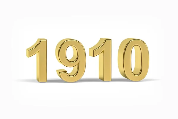 Número Dourado 1910 Ano 1910 Isolado Fundo Branco Renderização — Fotografia de Stock