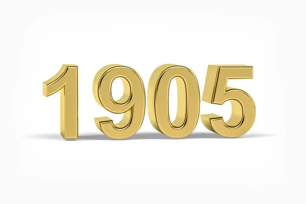 Número Dourado 1905 Ano 1905 Isolado Fundo Branco Renderização — Fotografia de Stock