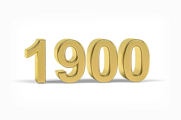 Golden Numero 1900 Anno 1900 Isolato Sfondo Bianco Rendering — Foto Stock